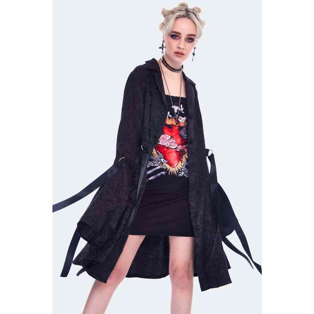 Jawbreaker - Fitted Jacquard with Ribbon Detail Manteau - Noir
